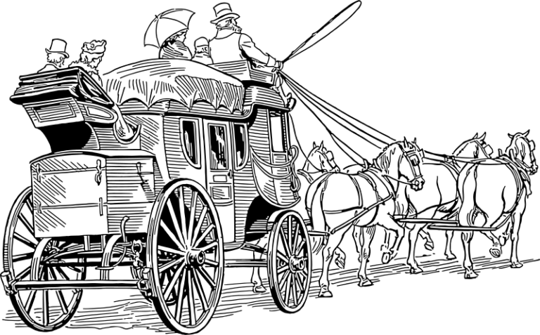 Illustration of a horse-drawn stagecoach, symbolising coaching as structured support moving people forward.